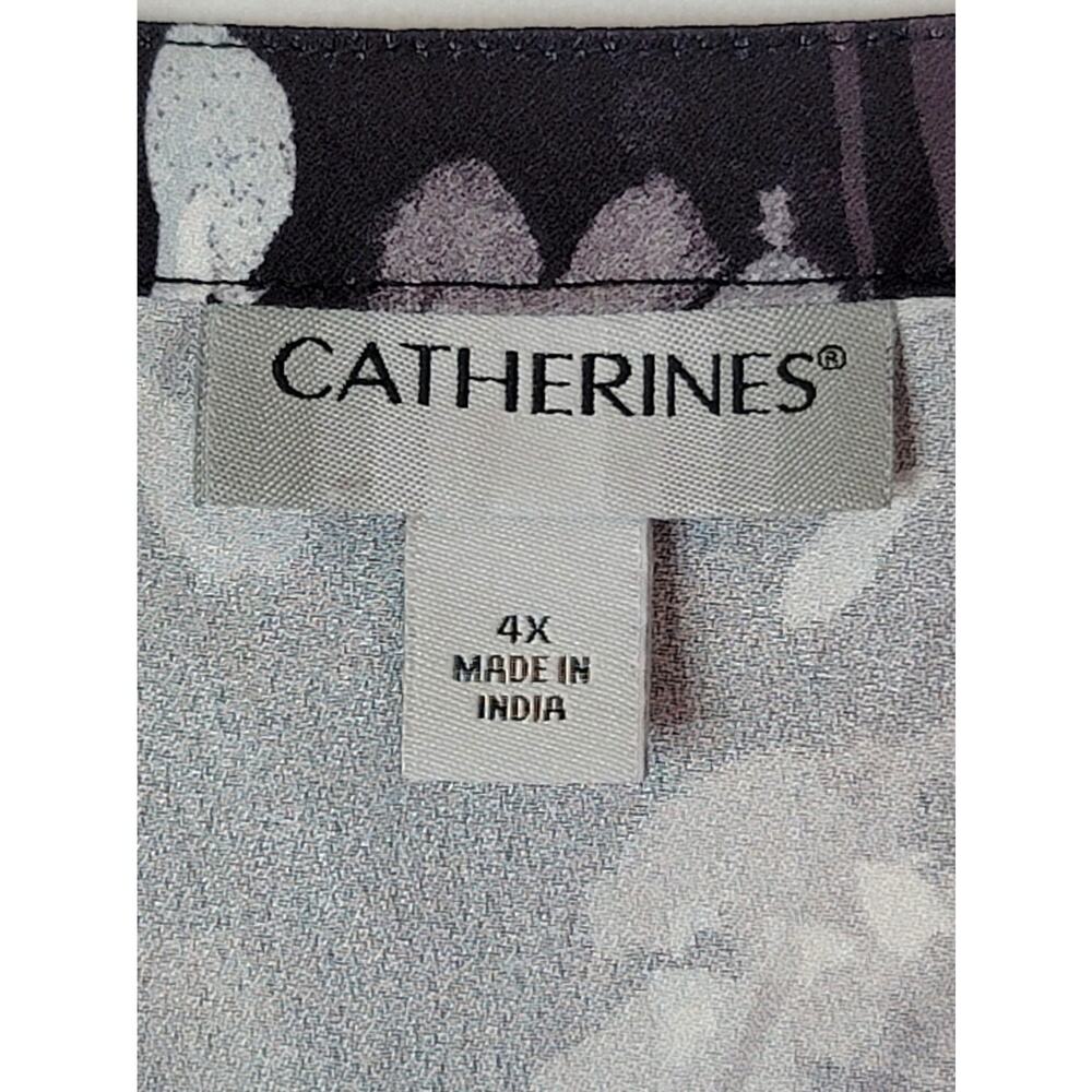 Catherines Black Gray Top Quarter Button Tuck Pleat Bodice Flared 3/4 Sleeve 4XL - Picture 6 of 8